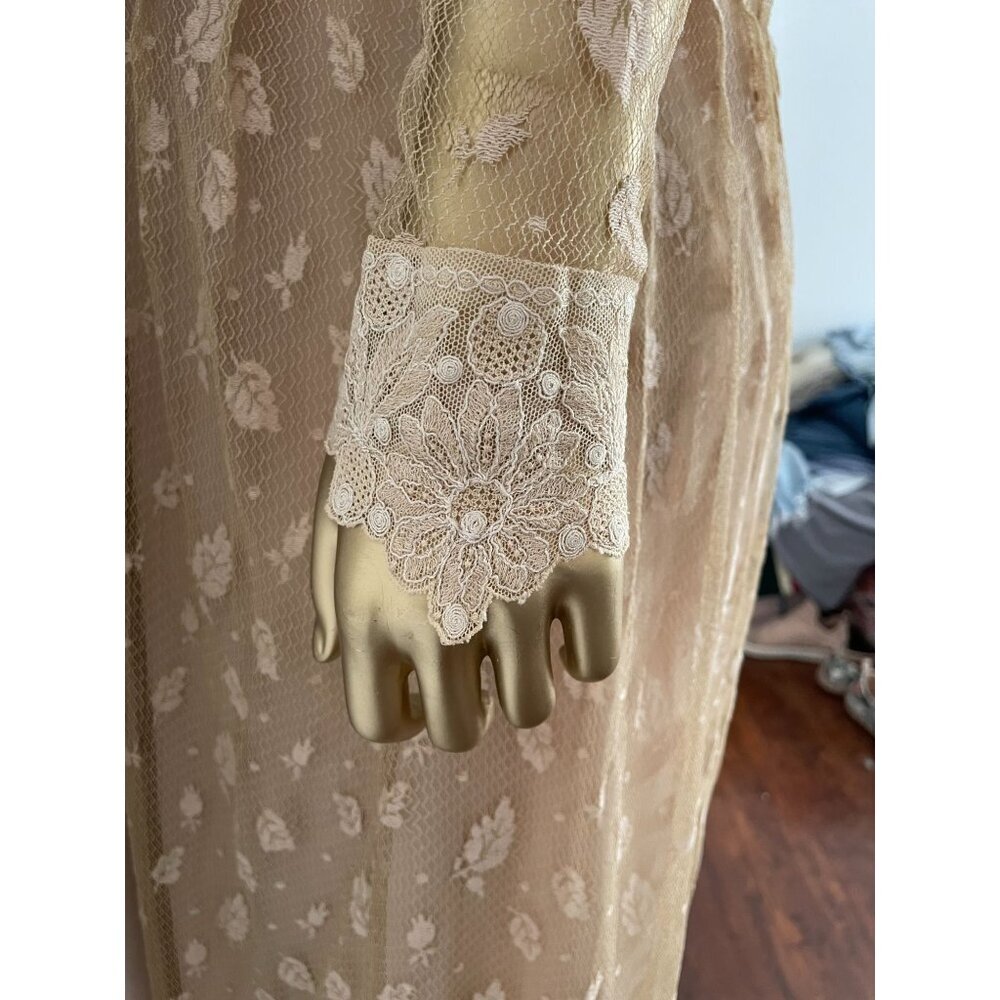 Vintage Rina Di Montella Sheer Lace Dress With Embroidered Floral Sequins Size 6 - Picture 12 of 16